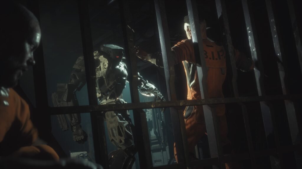 Screenshot showing a security robot and an inmate